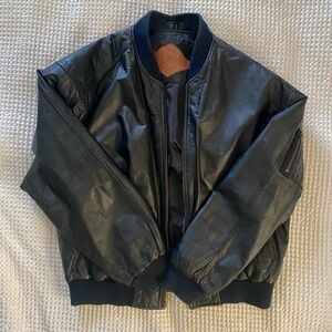 Women’s Vintage Y2K 2000’s Black Genuine Leather Bomber Biker Jacket